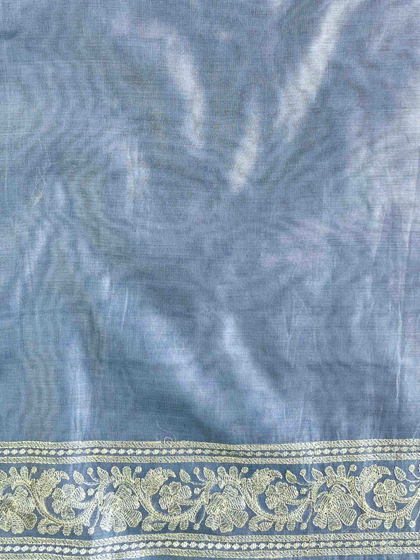 Banarasee Chanderi Cotton Floral Embroidered Saree-Grey