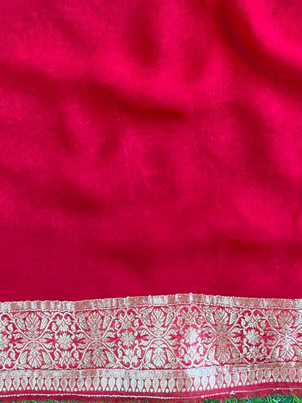 Banarasee Faux Khaddi Georgette Saree With Zari & Resham Work-Red