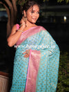 Banarasee Faux Georgette Saree With Antique Gold Zari work-Sky Blue & Pink