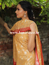 Banarasee Handloom Chanderi Cotton Zari Work Salwar Kameez Dupatta Set-Light Brown & Red