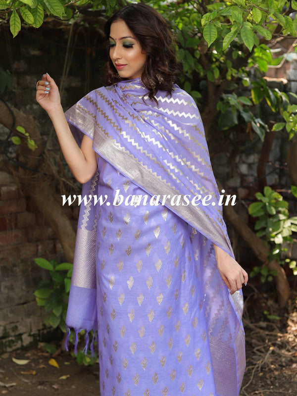 Banarasee Handloom Chanderi Cotton Zari Work Salwar Kameez Dupatta Set-Lavender