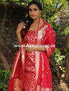 Banarasee Handloom Chanderi Cotton Zari Work Salwar Kameez Dupatta Set-Red