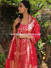 Banarasee Handloom Chanderi Cotton Zari Work Salwar Kameez Dupatta Set-Red