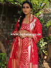 Banarasee Handloom Chanderi Cotton Zari Work Salwar Kameez Dupatta Set-Red