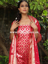 Banarasee Handloom Chanderi Cotton Zari Work Salwar Kameez Dupatta Set-Red