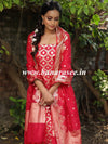 Banarasee Handloom Chanderi Cotton Zari Work Salwar Kameez Dupatta Set-Red