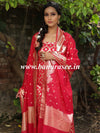 Banarasee Handloom Chanderi Cotton Zari Work Salwar Kameez Dupatta Set-Red