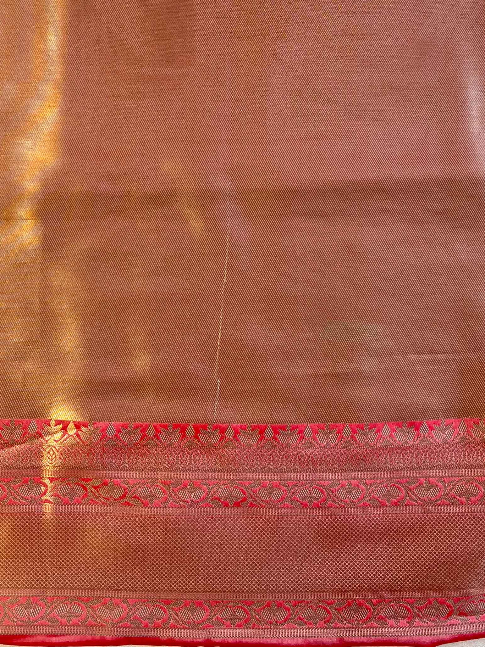 Banarasee Handwoven Semi-Katan Silk Meena & Zari Design Saree-Peach