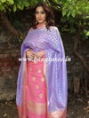 Banarasee Handloom Chanderi Cotton Zari Work Salwar Kameez Dupatta Set-Lavender & Pink