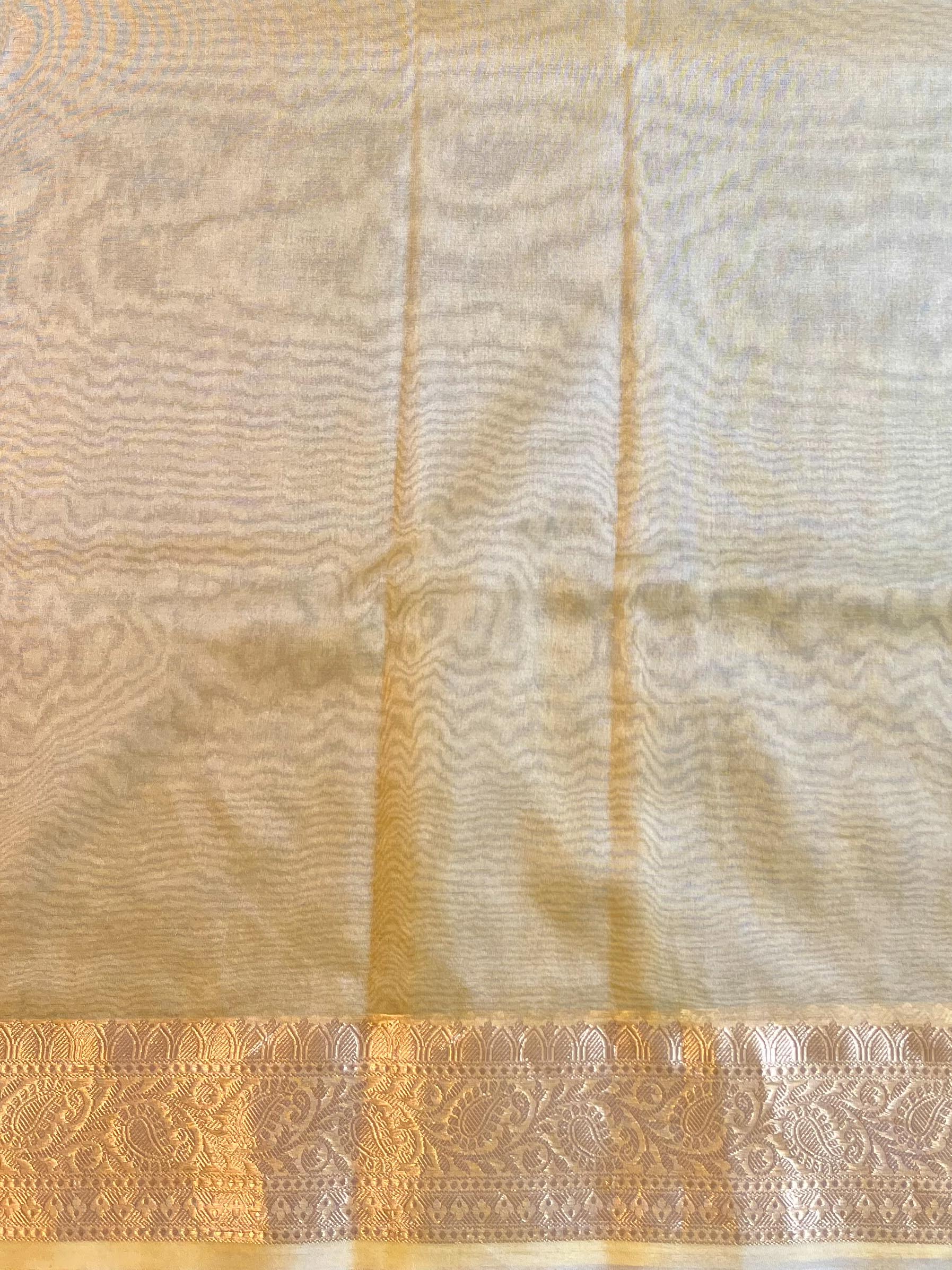 Banarasee Handwoven Organza Silk With Embroidered Saree-White & Yellow