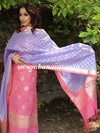 Banarasee Handloom Chanderi Cotton Zari Work Salwar Kameez Dupatta Set-Lavender & Pink