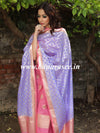 Banarasee Handloom Chanderi Cotton Zari Work Salwar Kameez Dupatta Set-Lavender & Pink