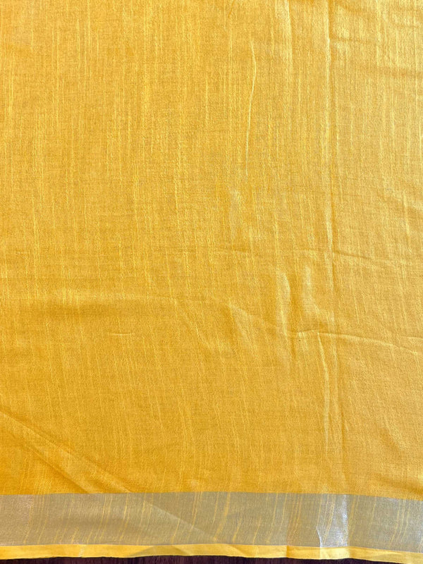 Bhagalpur Linen Cotton Resham Embroidered Saree-Yellow