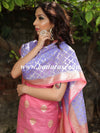 Banarasee Handloom Chanderi Cotton Zari Work Salwar Kameez Dupatta Set-Lavender & Pink