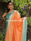 Banarasee Handloom Chanderi Cotton Zari Work Salwar Kameez Dupatta Set-Orange & Green