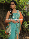 Banarasee Handloom Chanderi Cotton Zari Work Salwar Kameez Dupatta Set-Orange & Green