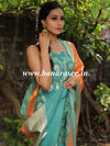 Banarasee Handloom Chanderi Cotton Zari Work Salwar Kameez Dupatta Set-Orange & Green