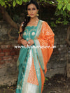 Banarasee Handloom Chanderi Cotton Zari Work Salwar Kameez Dupatta Set-Orange & Green