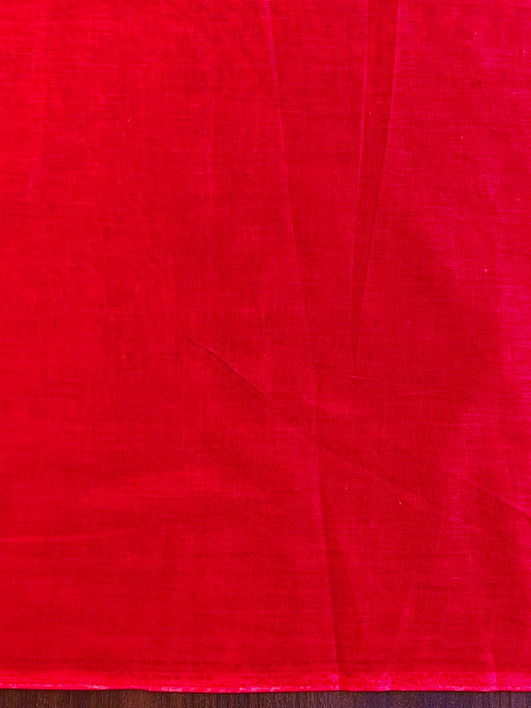 Handloom Mul Cotton Hand-block Print Saree-White & Red