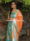 Banarasee Handloom Chanderi Cotton Zari Work Salwar Kameez Dupatta Set-Orange & Green