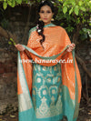 Banarasee Handloom Chanderi Cotton Zari Work Salwar Kameez Dupatta Set-Orange & Green