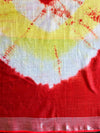 Bhagalpur Handloom Pure Linen Cotton Hand-Dyed Shibori Pattern Saree-Red & Yellow