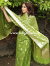 Banarasee Handloom Chanderi Cotton Zari Work Salwar Kameez Dupatta Set-Olive Green