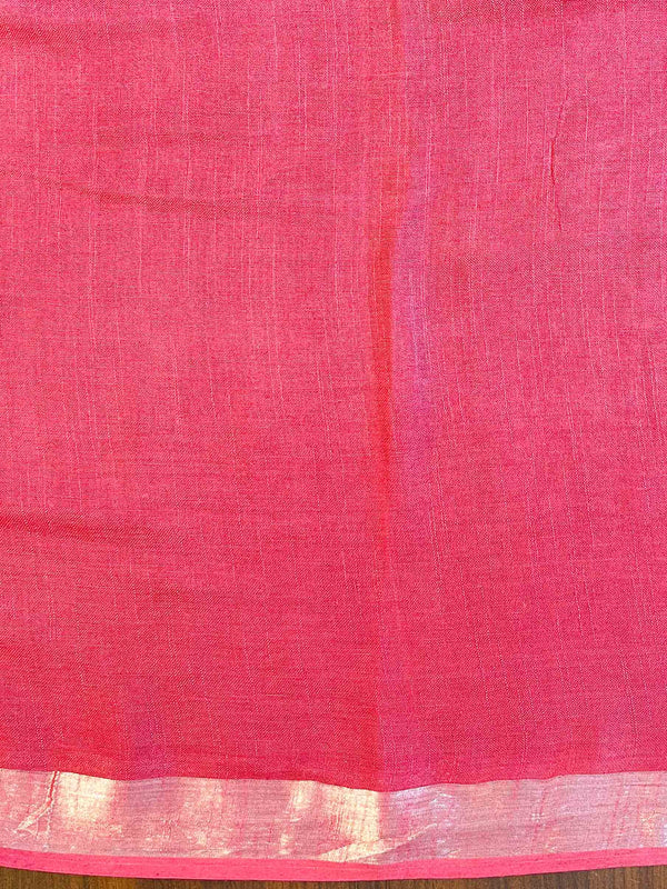 Linen Cotton Bagru Hand-Block Printed Saree-Maroon