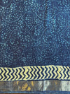 Linen Cotton Bagru Hand-Block Printed Saree-Blue