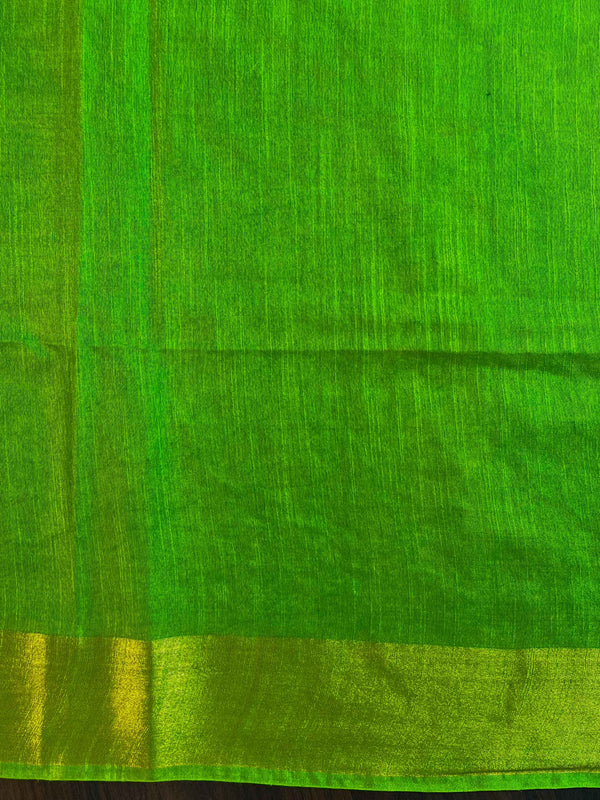 Bhagalpur Linen Cotton Resham Embroidered Saree-Blue