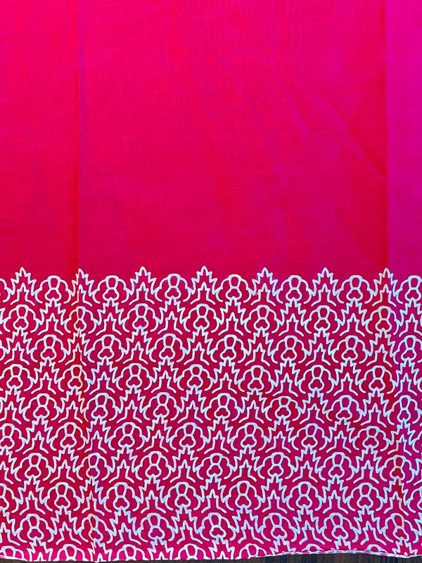 Handloom Mul Cotton Hand-block Print Saree-Pink