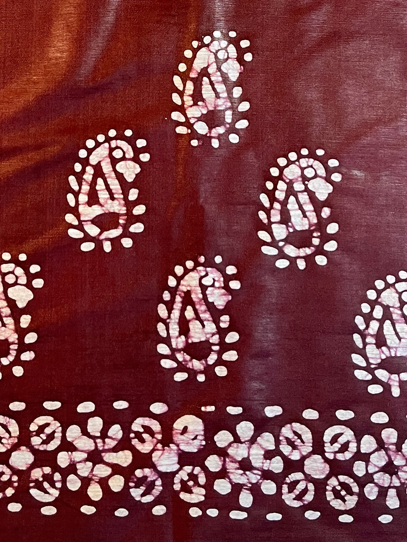 Handloom Khadi Cotton Hand-Dyed Batik Pattern Salwar Kameez Dupatta Set-Orange & Maroon