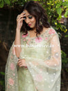 Banarasee Brocade Salwar Kameez Fabric With Embroidered Organza Dupatta-Pastel Green