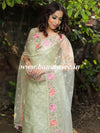 Banarasee Brocade Salwar Kameez Fabric With Embroidered Organza Dupatta-Pastel Green