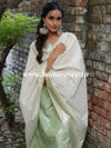 Banarasee Handloom Chanderi Silk Ombre Dyed Zari Work Salwar Kameez Dupatta Set-Green & White