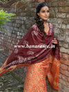 Handloom Khadi Cotton Hand-Dyed Batik Pattern Salwar Kameez Dupatta Set-Orange & Maroon