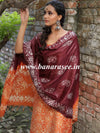 Handloom Khadi Cotton Hand-Dyed Batik Pattern Salwar Kameez Dupatta Set-Orange & Maroon