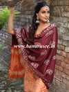 Handloom Khadi Cotton Hand-Dyed Batik Pattern Salwar Kameez Dupatta Set-Orange & Maroon