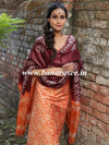 Handloom Khadi Cotton Hand-Dyed Batik Pattern Salwar Kameez Dupatta Set-Orange & Maroon
