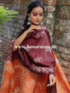 Handloom Khadi Cotton Hand-Dyed Batik Pattern Salwar Kameez Dupatta Set-Orange & Maroon