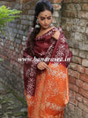 Handloom Khadi Cotton Hand-Dyed Batik Pattern Salwar Kameez Dupatta Set-Orange & Maroon