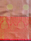 Banarasee Contrast Border Big Buta Tissue Saree-Gold & Red