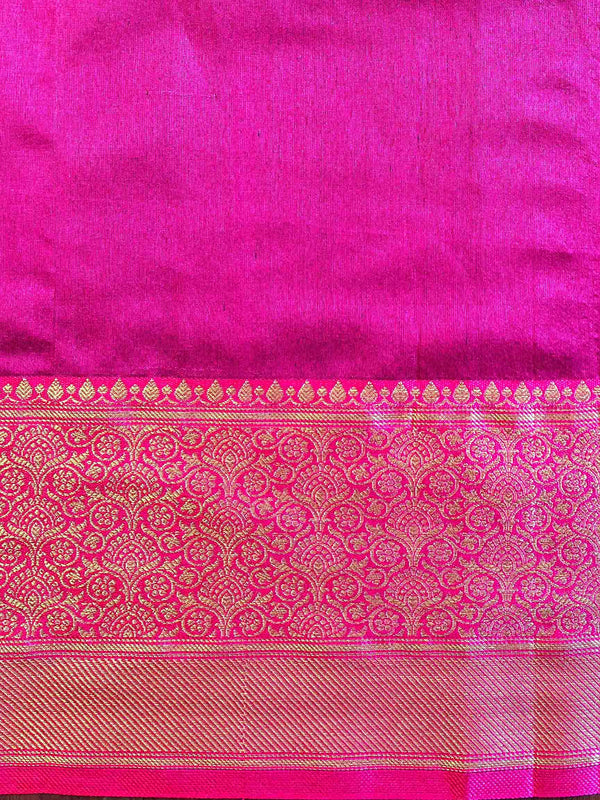 Banarasee Cotton Silk Mix Saree With Zari Paisley Buta-Blue & Pink