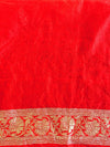 Banarasee Handwoven Semi Silk Saree With Zari Floral Border & Buti-Orange & Red