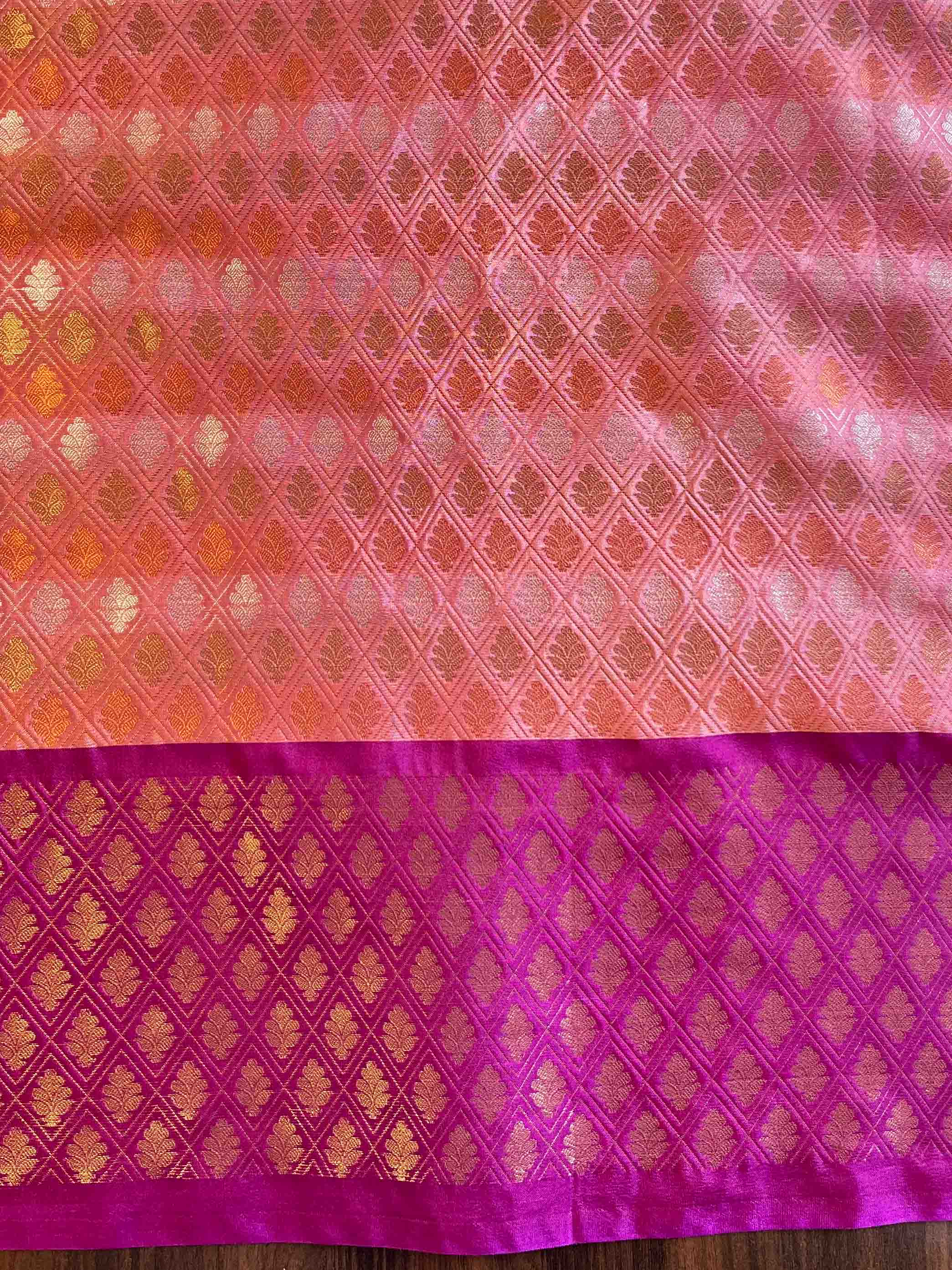 Banarasee Handwoven Soft Semi Silk Saree With Contrast Border Design-Fawn