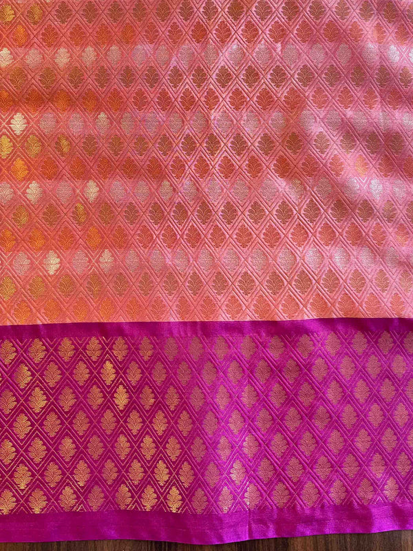 Banarasee Handwoven Soft Semi Silk Saree With Contrast Border Design-Fawn