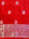 Banarasee Handwoven Semi-Chiffon Saree With Silver Zari Buti & Contrast Border-Green & Red