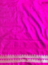 Banarasee Semi-Katan Zari Jaal & Contrast Border Saree-Blue & Pink