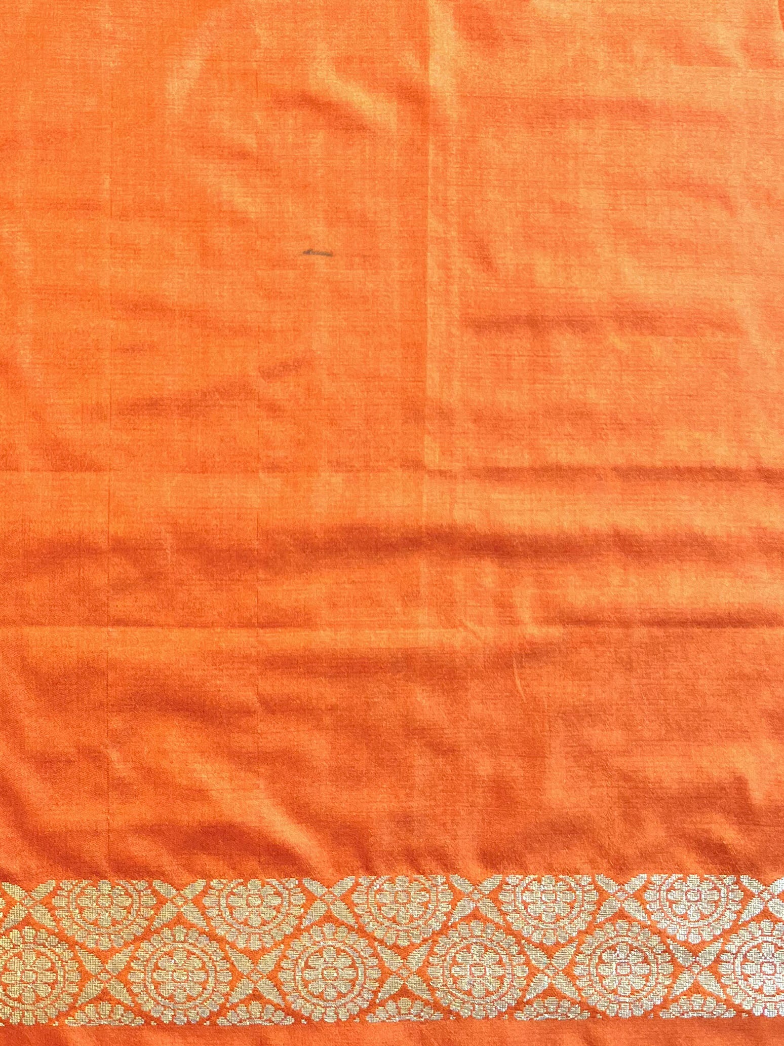 Banarasee Semi-Katan Zari Buta & Contrast Border Saree-White & Orange