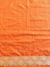 Banarasee Semi-Katan Zari Buta & Contrast Border Saree-White & Orange